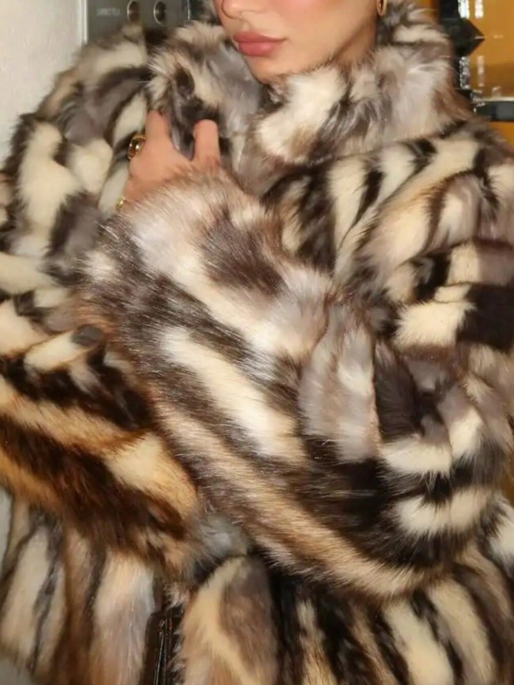 Multicolor Casual Women's Faux Fur Effect Coat Jacket - Picture 6 of 9